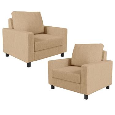 Imagem de Kit 02 Poltronas Decorativas Para Sala De Estar E Recepção Malta L02 Linho Bege Escuro - Lyam Decor