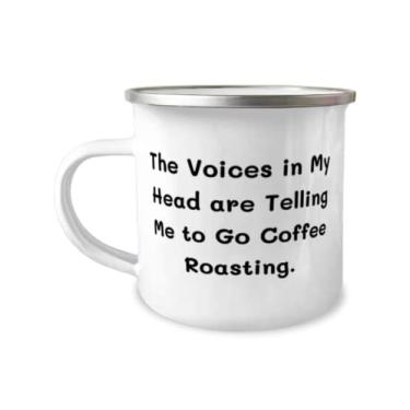 Imagem de Caneca para acampamento The Voices in My Head are Telling Me to Go Coffee Roasting. Caneca de 355 ml, presente para assar café