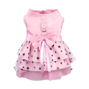 Imagem de Vestido de cachorro Hdwk & Hped com anel de correia, saia plissada de várias camadas vestido de laço de pentagrama para cachorro pequeno rosa gato #4