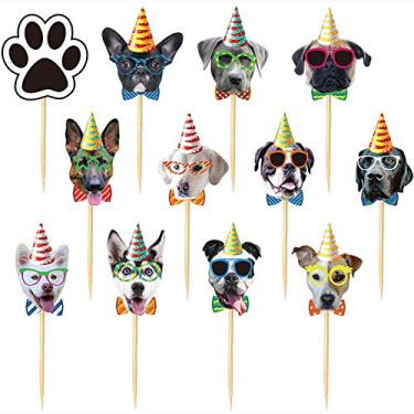 Imagem de 24 PCS Dog Face Cupcake Toppers Dog Cake Topper Filhote de cachorro Aniversario Garland Tema de animal de estimacao Decoracao de bolo de festa Suprimentos