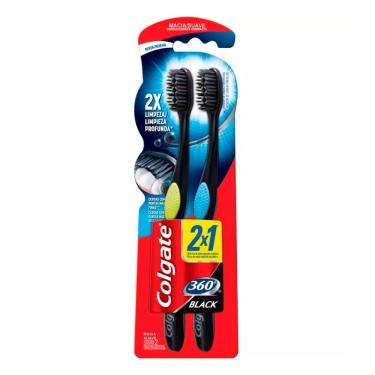 Imagem de Escova Dental Colgate 360º Black Macia Cabeça Compacta Cores Sortidas Leve 2