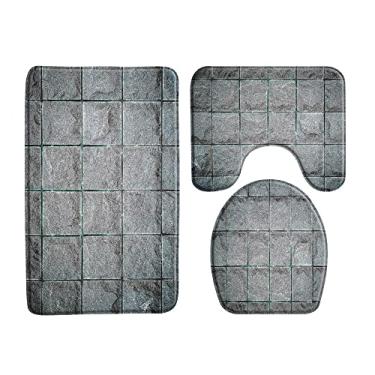 Imagem de Tapete de Banho com Textura de Pedra Pedra Conjunto de 3 Peças Tapete de Banheiro Absorção de Água Flanela Antiderrapante Tapete Lavável Capa Banheira Decoração de Banho, 33799J, 450MMx750MM