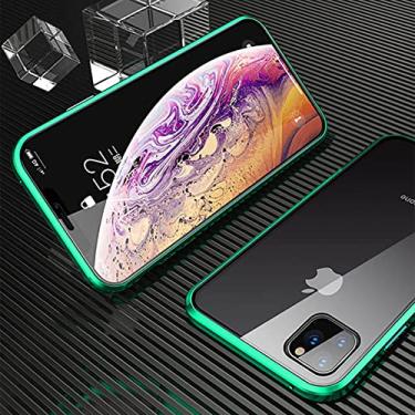 Imagem de Capa magnética de metal para iPhone 13 12 11 Pro Max Mini X XS XR 7 8 Plus SE 2020 360 tampa de vidro dupla face, verde, para iPhone 13 Mini