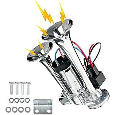 Imagem de Kit de buzinas de ar 600dB 12V buzina de carro alto-falante super alto, chifre de ar trompete duplo de zinco cromado, compatível com veículos de 12V caminhões, caminhões, trens, carros, vans, Collector88