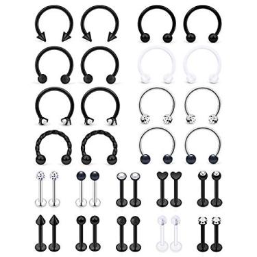 Imagem de SCERRRING Anéis labiais de 16 g de aço inoxidável ferradura labret monroe lábios anéis tragus tragus hélice brincos anel Medusa Piercing joia 8 mm 36 peças