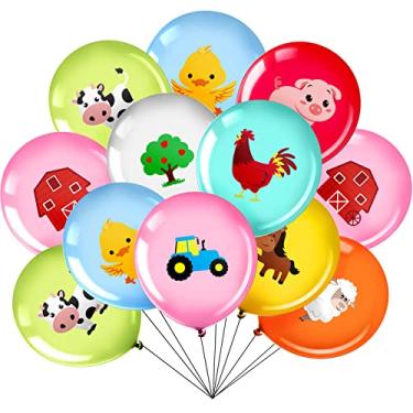 Imagem de 36 Pieces 12 Inch Farm Animal Balloons, Pig Cow Sheep Latex Balloons Tractor Barnyard Animal Farmhouse Party Decoration for Kids Baby Shower Farm Animal Themed Birthday Party Favors Indoor Outdoor