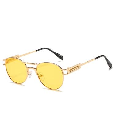 Imagem de Óculos de sol redondos retro steampunk masculinos design de luxo vintage primavera punk óculos de sol para mulheres lunette de soleil, amarelo c6 ouro, china