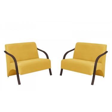 Imagem de Kit 2 Poltronas Namoradeira 2 Lugares Vênus D Salla Suede Braço Madeira