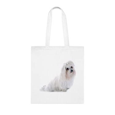 Imagem de Sacola para cachorro maltês, presente para cachorro maltês, presente para cachorro maltês, aniversário de cachorro maltês sacola reutilizável para cachorro maltês, Branco