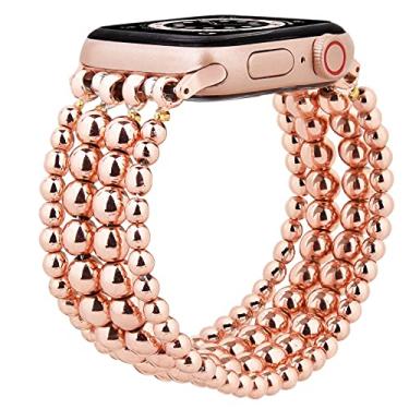 Imagem de MOFREE Pulseira compatível com Apple Watch Band 44 mm/42 mm Series 6 SE 5 Pulseira masculina moderna elástica feita à mão para iWatch Series 4/3/2/1 42 mm/44 mm Pulseira de substituição ouro rosa
