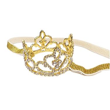 Imagem de EleMirsa Tiara de coroa de cristal para bebê menina infantil faixa dourada para fotografia de bebê, adereços de cabeça dourados