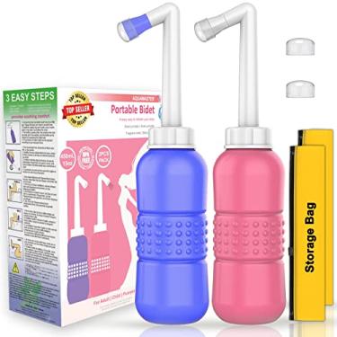 Imagem de AQUAMASTER 2 peças - Bidê portátil para vaso sanitário, 450 ml, frasco perineal para cuidados pós-parto, garrafa perineal | O bidê de viagem original com tampa de vedação de água bolsa de armazenamento à prova d'água