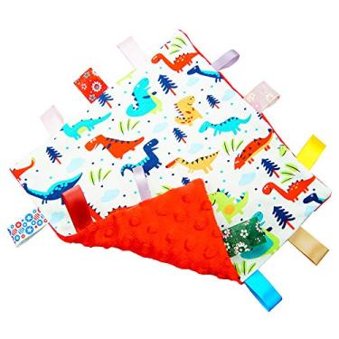 Imagem de (Vermelho) - G-Tree Baby Comfort Manta com Tag, Taggy Blanket - Multi-colored Dinosaurs Tag, Taggy Blanket - Red Texturizado inferior