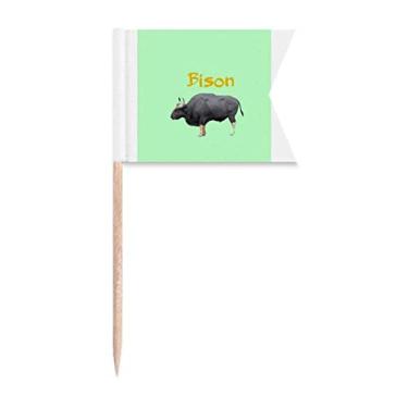 Imagem de American Bison Artiodactyla Bandeiras de palito de dente Marcação de rotulagem para bolo de festa Prato de queijo