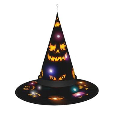 Imagem de SNDKS Witch Hat, Male Witch Hat Female Witch Hat, Pumpkin Pattern, Lightweight Witch Hat, Flashing Lights Witch Hat, Comfortable Witch Hat Suitable for Party Prom Role Play Halloween (with lights)
