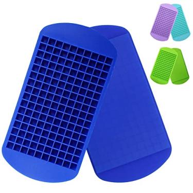 Imagem de Minibandejas de silicone para cubos de gelo, pacote com 2, 160 pequenos moldes de cubos de gelo triturado de fácil liberação para coquetéis de uísque gelantes, livre de BPA, recipientes de armazenamento flexíveis e duráveis de molde macio