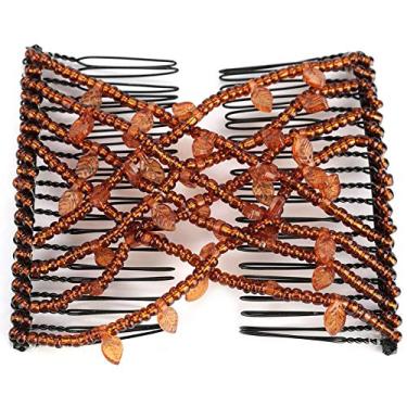 Imagem de Folhas Missangas Pentes de cabelo com elástico da HairZing - Pente duplo Pente de cabelo flexível Mágico Grampo de cabelo elástico para mulheres Meninas Acessório de cabelo (café)