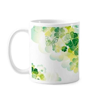 Imagem de Caneca Borboleta Trevo de Quatro Folhas Dia de São Patrício Cerâmica Copo de Porcelana de Café