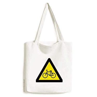 Imagem de Símbolo de aviso amarelo preto bicicleta triângulo bolsa sacola de compras bolsa casual bolsa de mão