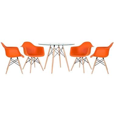 Imagem de Loft7, Kit - Mesa de vidro Eames 100 cm + 4 cadeiras Eiffel Daw laranja