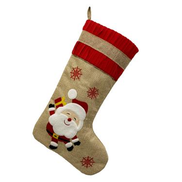 Imagem de Saco de presente de Natal boneco de neve velhote floco de neve linho meias de natal_Mais velho