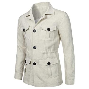 Imagem de Terno masculino slim fit casaco esportivo de negócios casaco de lapela com bolsos para jantar, baile, festa, branco, 4GG (busto: 126 cm)