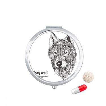 Imagem de Gray Wolf Friend Company Porta-comprimidos, porta-comprimidos, caixa de armazenamento de medicamentos e medicamentos, espelho para presente