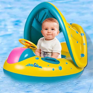 Imagem de Nicoport Boia de Natação Inflável para Bebês com Suporte Inferior e Volante, Flutua de Piscina Infantil, Azul, 16-36 Meses