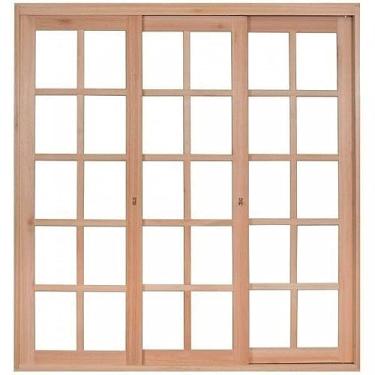 Imagem de Porta Janela com 3 Caixilhos de Correr para Vidros Quadriculados e sem Venezianas Rondosul Natural