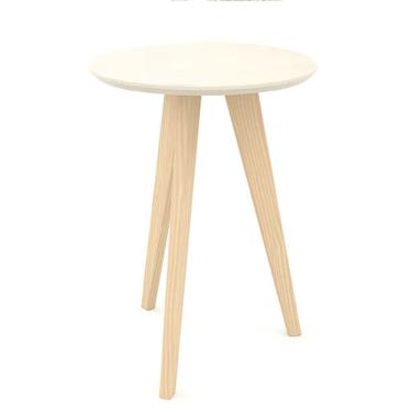 Imagem de Mesa Lateral Redonda Retrô Liv Cor Off White e Natural - Matic Móveis