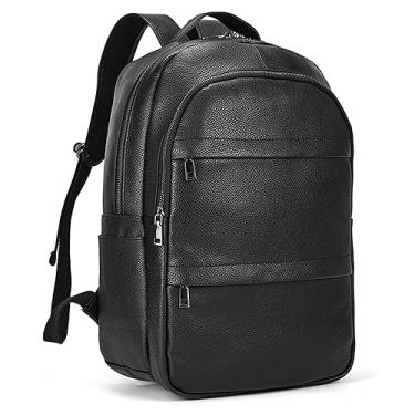 Imagem de EEASSA Mala de viagem masculina de couro genuíno mochila moda grande capacidade feminina couro de vaca mochila 35,5 cm bolsa escolar natural escritório mochila mala de viagem, 10083 Preto