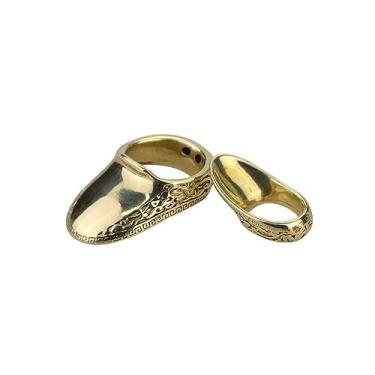 Imagem de AMEYXGS Anel de polegar de arco feito à mão de latão protetor de dedo anel protetor de polegar para acessórios de caça ao arco ao ar livre aba de dedo, 16#