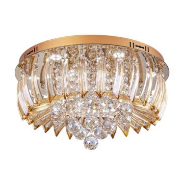 Imagem de Plafon Sobrepor LED Cristal e Acrílico Greta 45cm 24W Dourado Esquilos Shop Tensão:Bivolt; Cor da Luz:3000K - Luz Amarel