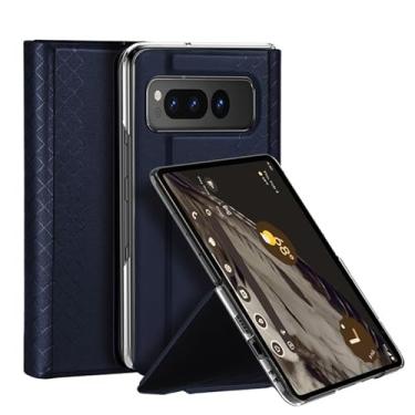 Imagem de HAZARA Capa de bolsa para Google Pixel Fold, carteira de couro PU premium Folio Flip Case fecho magnético slot para cartão à prova de choque capa protetora total, azul