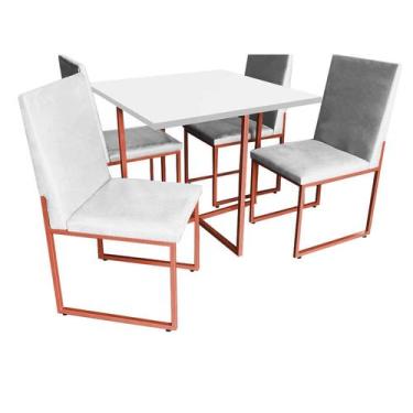 Imagem de Kit Mesa De Jantar Thales Com 4 Cadeiras Sttan Ferro Bronze Tampo Bran