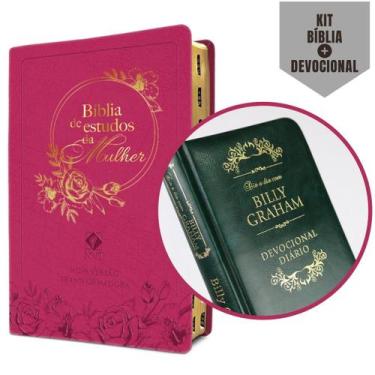 Imagem de Kit Luxo: 1 Bíblia Estudo Da Mulher Nvt Com Índice Rosa Feminina + 1
