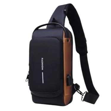 Imagem de Bolsa Pochete Anti Furto Transversal Couro Ombro Impermeável (Preto e Marrom, Unico)