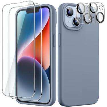 Imagem de JETech Capa de silicone 3 em 1 para iPhone 14 Plus de 6,7 polegadas, com 2 protetores de tela e 2 protetores de lente de câmera, película de vidro temperado de cobertura total, capa de telefone à