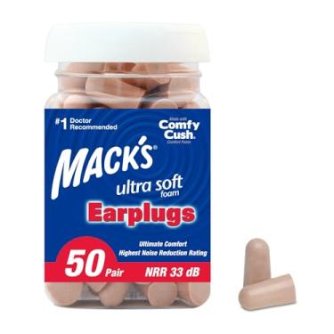 Imagem de Mack's Tampões de ouvido de espuma ultramacia, 50 pares – NRR mais alto de 33 dB, protetores auriculares confortáveis para dormir, ronco, viagem, shows, estudar, ruído alto, trabalho