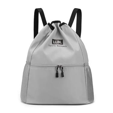 Imagem de Bolsa com cordão, mochila leve com suporte para garrafa de água e bolsos, mochila esportiva de ginástica, Cinza, 20L, Esportes