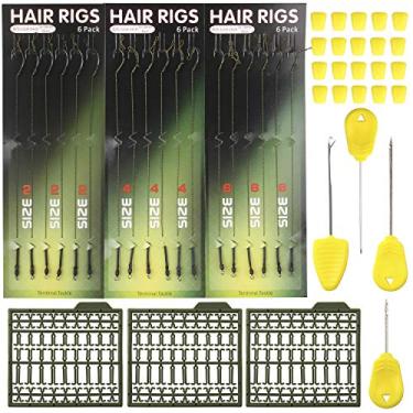Imagem de Kit de patins de cabelo de peixe carpa – 45 peças de gancho de carpa curvada trançada linha de isca ferramenta de perfume de milho, 45pcs fishing hair rig kit (yellow)