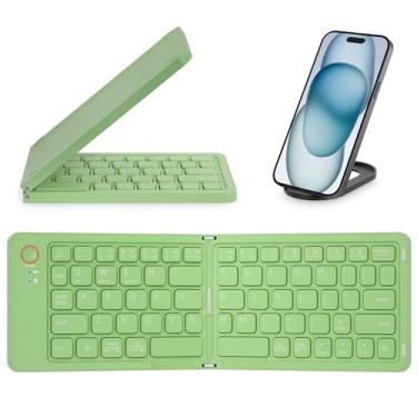Imagem de JPHTEK Mini teclado Bluetooth dobrável – teclado portátil sem fio de tamanho completo (sincronização de até 3 dispositivos), teclado dobrável de alumínio ultrafino para iPhone, iPad, Mac, Android,