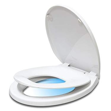 Imagem de Assento de vaso sanitário redondo com assento de treinamento embutido, fechamento lento, fácil de limpar, adequado para vaso sanitário redondo padrão, plástico, branco