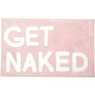 Imagem de LABEND HOME Tapete rosa Get Naked - conjunto de cortina de chuveiro - tapetes engraçados de pêssego para decoração de banheiro - tapete de banho fofo e divertido - acessórios de banheiro rosa blush -
