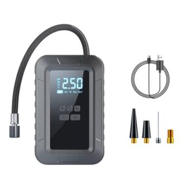 Imagem de SZITW Bomba de ar portátil para carro 150PSI Compressor de ar sem fio portátil inflador de pneus elétrico com luz LED Suporte função de desligamento automático para bolas de pneus de bicicleta de