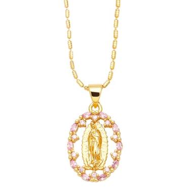 Imagem de PTGMH Colar de joia religiosa ajustável virgem maria para mulheres, madrinha, pingente oval de resina que brilha no escuro, presentes religiosos modernos, 3*2, Resina, Zircão