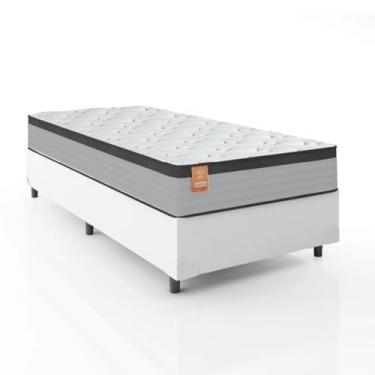 Imagem de Cama Box Colchão Solteiro Molas Ensacadas Real 88x188x65cm Linho Branco/Preto Inducol - Suporta até 130kg por Pessoa