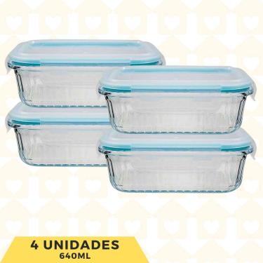 Imagem de Jg 4 Pote 100% Herméticos Premium 640ML Vidro Retangular Fit
