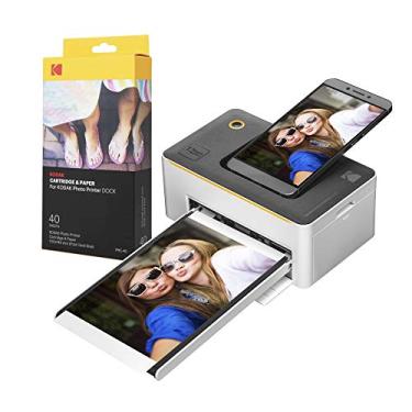 Imagem de KODAK Impressora fotográfica instantânea portátil Dock Premium 10 x 15 cm (edição 2022) com 50 folhas | Fotos coloridas, 4 passagens e processo de laminação | Compatível com dispositivos