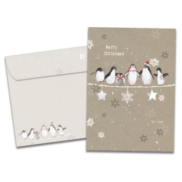 Imagem de Tree-Free Greetings Cartões comemorativos, pinguim Feliz Natal, papel reciclado marrom vintage, conjunto de cartões de notas, pacote com 10 (HB93309)